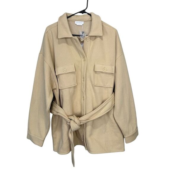 NEW Lovers + Friends x Revolve Belted Utility Fleece Jacket Beige Size XL - Picture 4 of 8